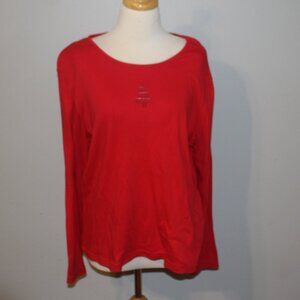 Blair Large True Red Christmas Tree Long Sleeve Shirt Top